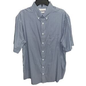 Gold Label 4XB Shirt Blue Check Cotton Nylon Non-Iron Performance Roundtree York